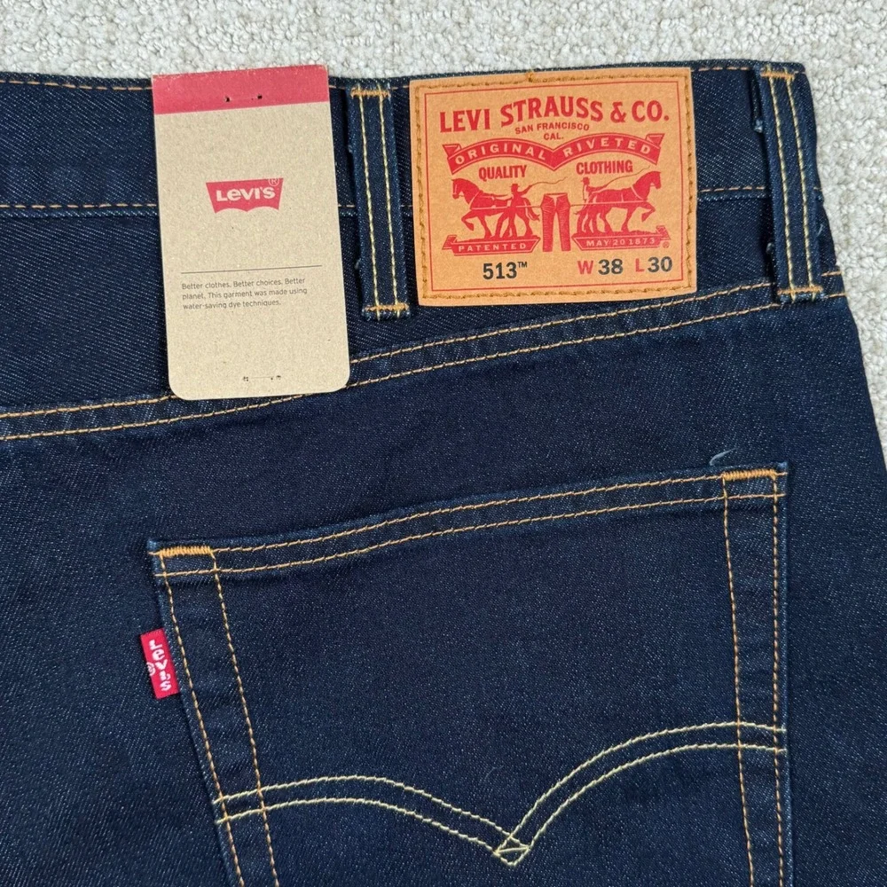 NEW Levi's 513 Mens 38x30 Slim Straight Stretch Dark Wash Denim Blue Jeans *Read